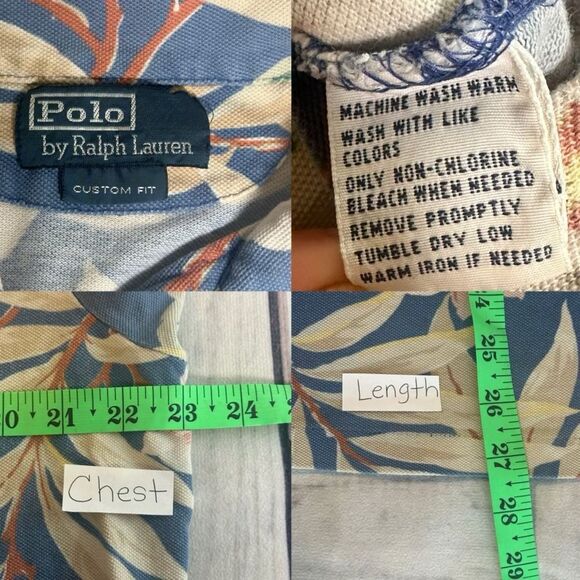 Vintage Polo Ralph Lauren Polo Shirt Floral Hawaiian Pique Cotton Men Sz Large - Picture 9 of 9